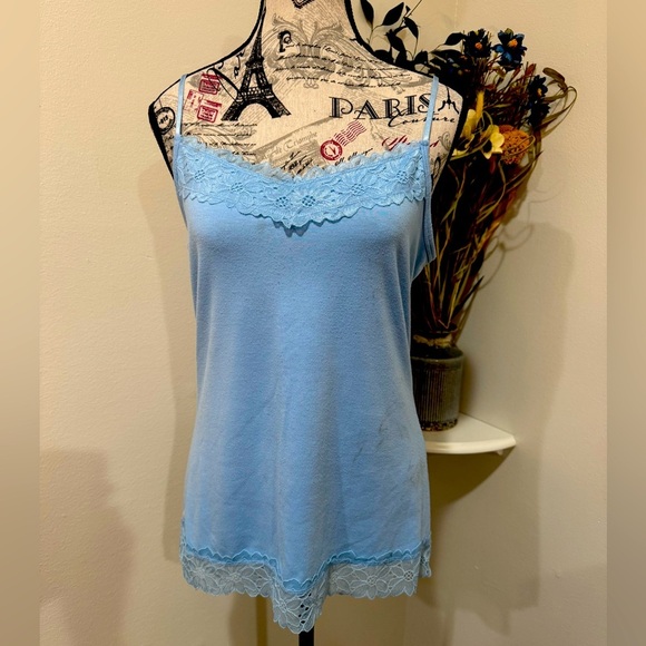 Light Blue Lace Trim Camisole - Picture 1 of 7